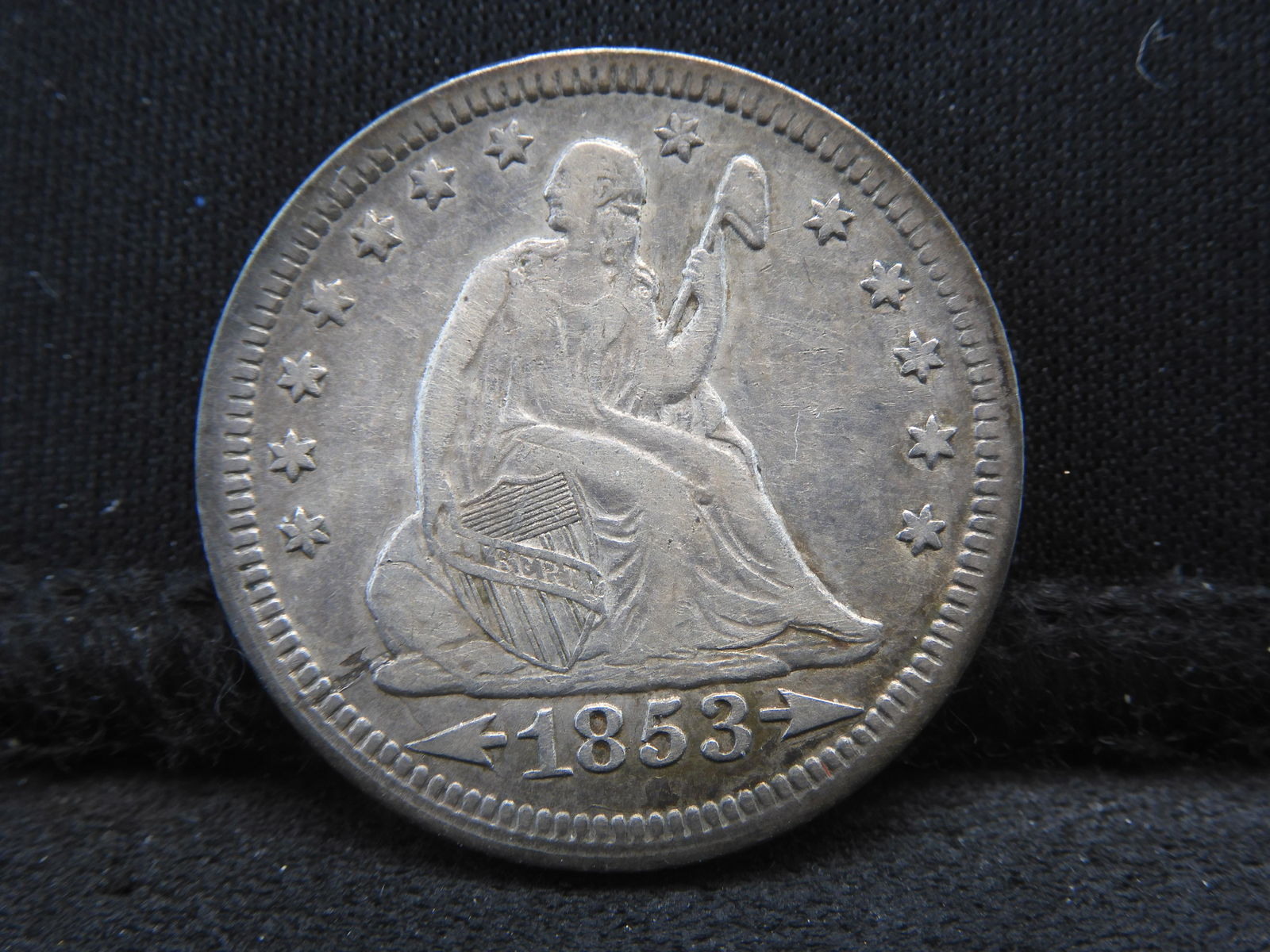 1853 Seated Quarter with Arrows and Rays.  Nice VF. (1 of 3)