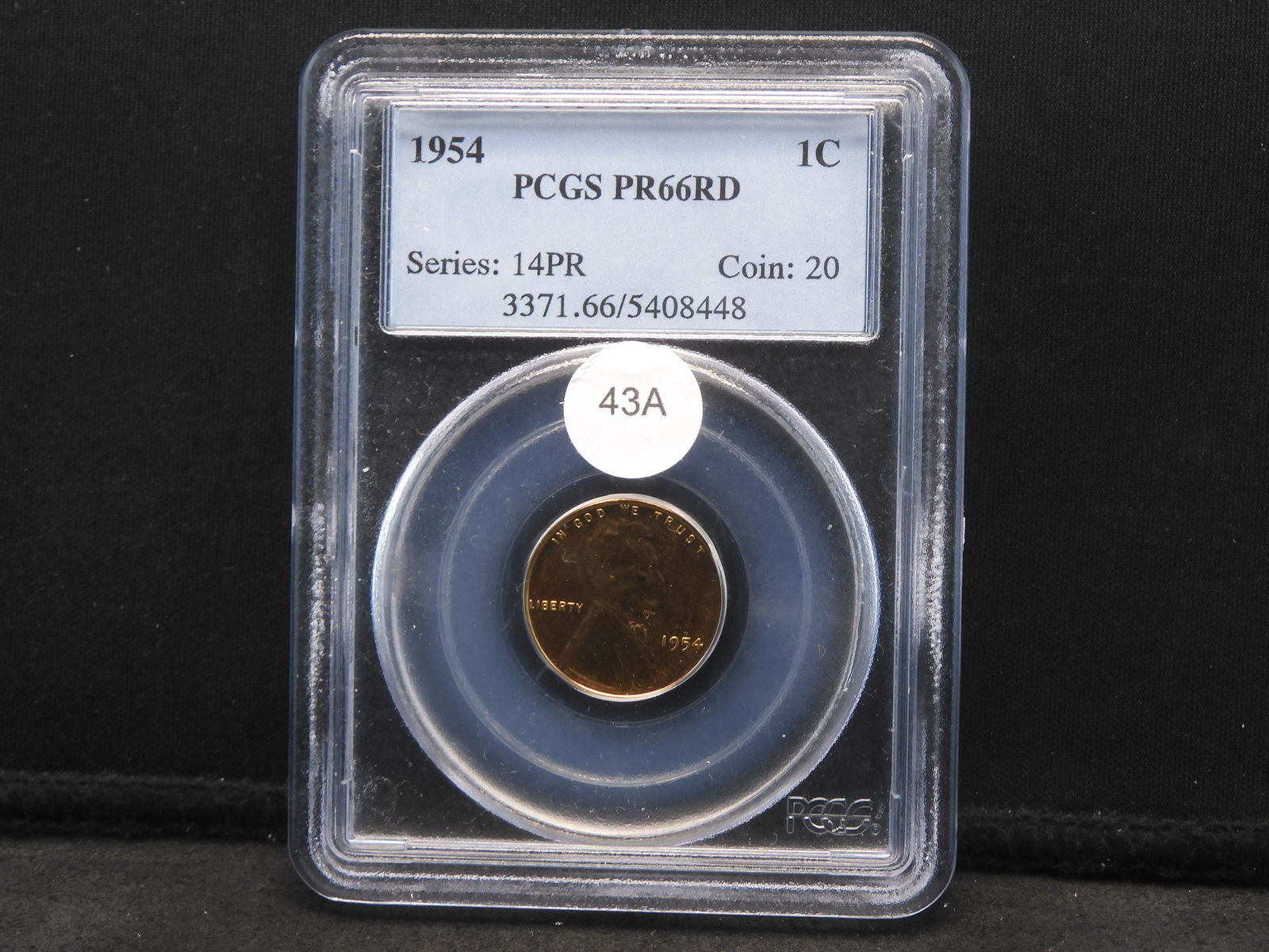 1954 Lincoln Cent.  Slabbed by PCGS (#1 Grader) as Proof 66 Red. (1 of 4)
