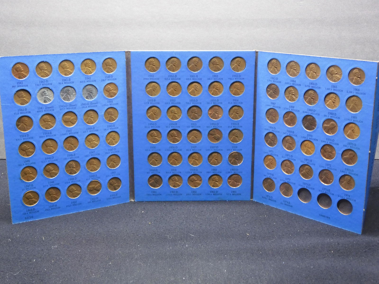 Complete Whitman Lincoln Cent Folder 87 Coins Complete w/PDS Steel Cents , Complete Brass Casing (1 of 8)