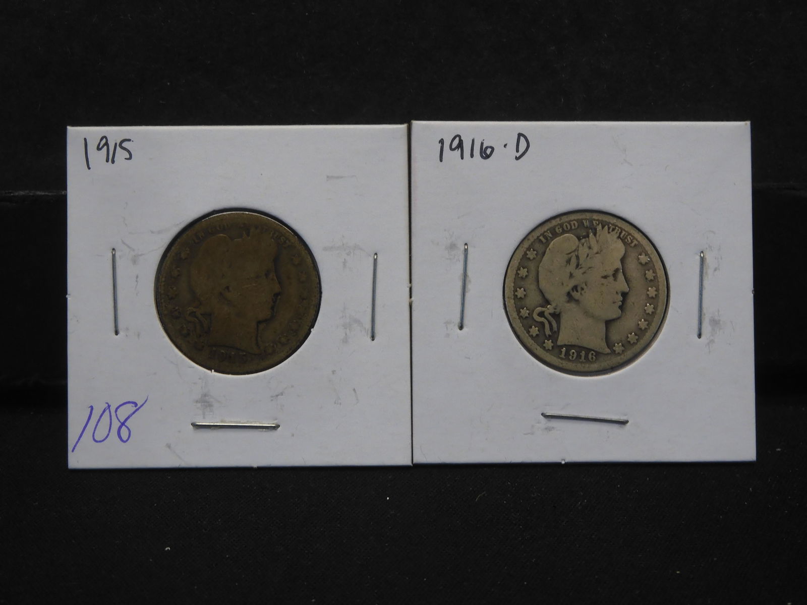 1915 & 1916-D  Barber Silver Quarters (1 of 3)