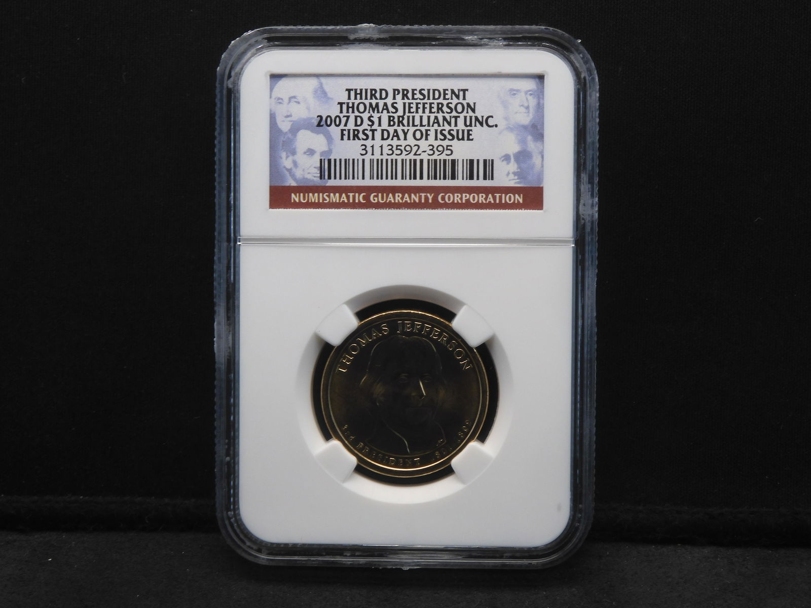 2007-D Thomas Jefferson Presidential Dollar - NGC BU - First Day of Issue: 2007-D Thomas Jefferson Presidential Dollar - NGC BU - First Day of Issue
