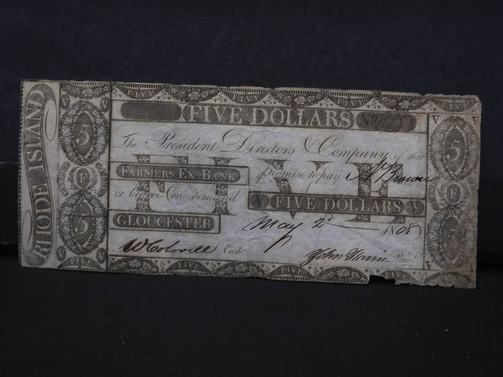 1808 Farmers Ex. Bank Five Dollar Note (1 of 3)