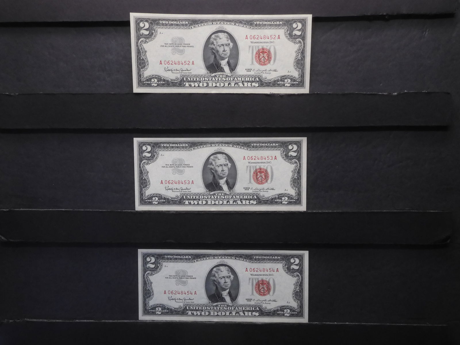 NICE (3) CRISP UNC Sequential SN 1963 Red Seal $2 Notes (1 of 3)