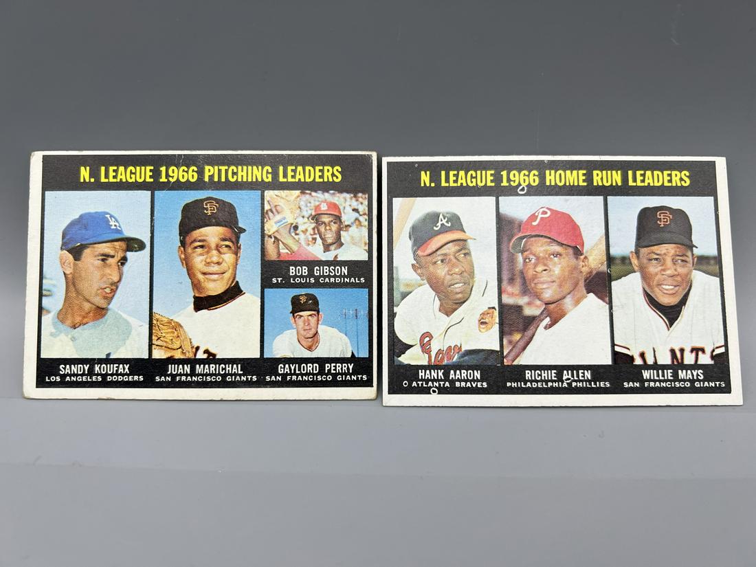 Lot of (2) 1967 Topps NL Leaders Cards - Koufax, Aaron, Mays, Gibson - #236 & #244: Lot of (2) 1967 Topps NL Leaders Cards - Koufax, Aaron, Mays, Gibson - #236 & #244