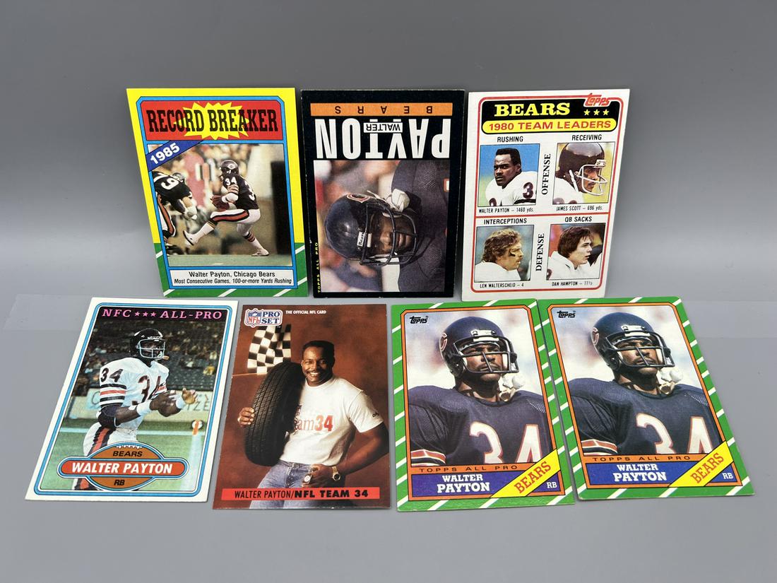 Lot of (7) Assorted Walter Payton Football Cards Varying Conditions