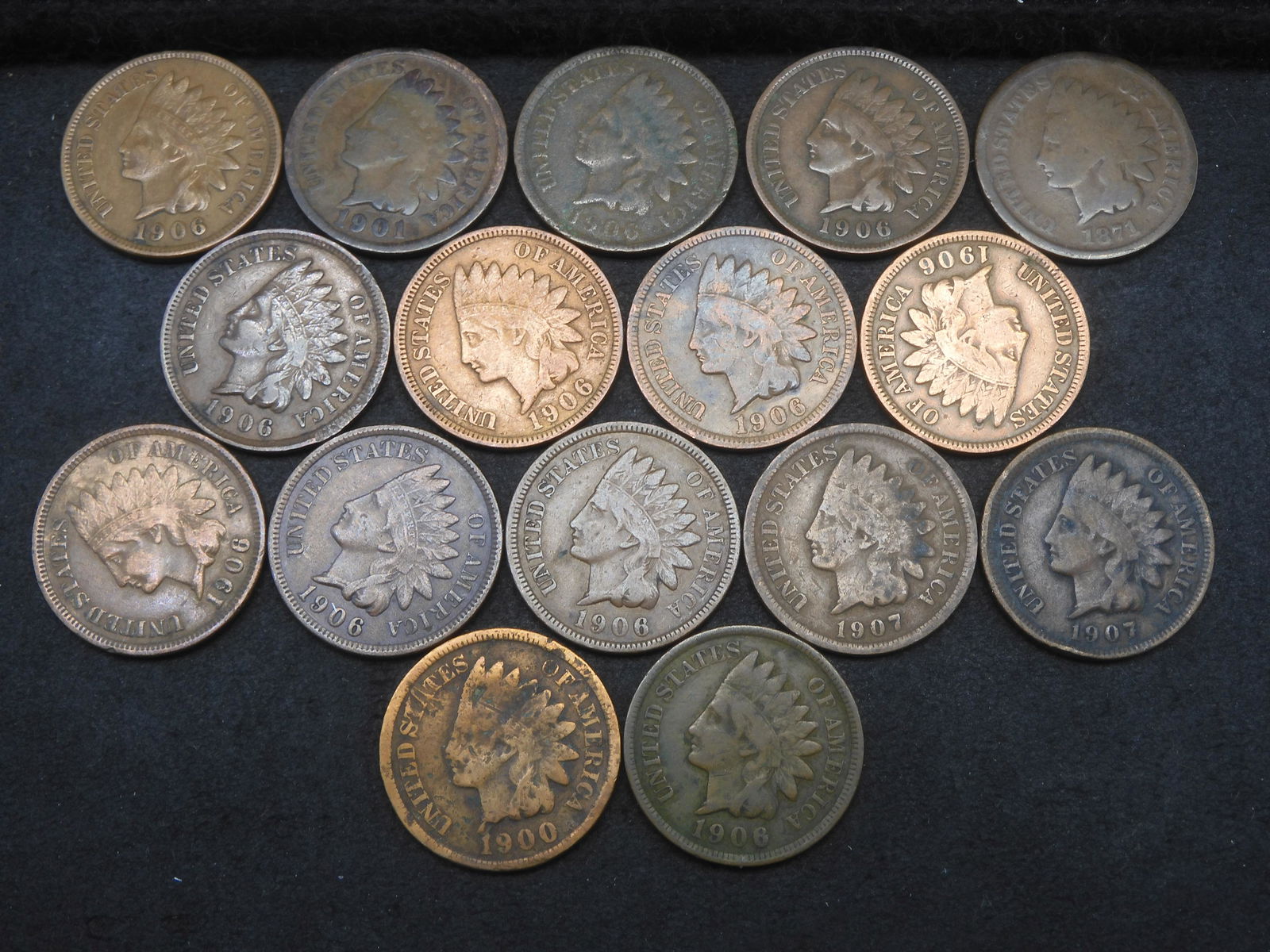 17 Indian Head Cents Mixed Dates Includes 1871, 1900, 1901, 1906, 1907 (1 of 7)