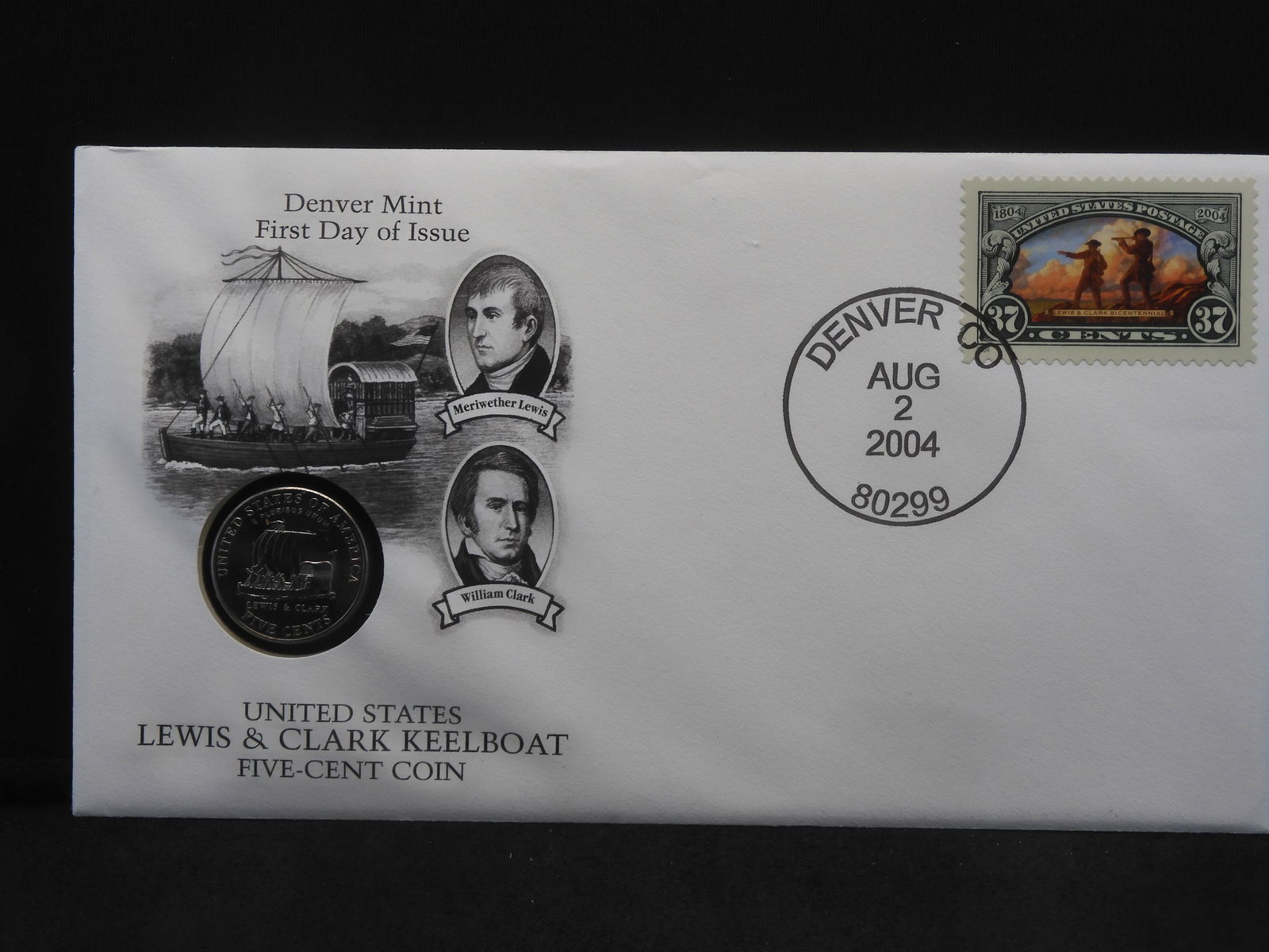 2004-D Lewis & Clark Keelboat Jefferson Nickel U.S. Denver Mint First Day Of Issue, Postmarked (1 of 5)