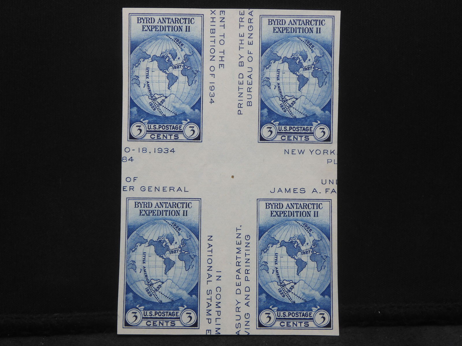 1935 Byrd Antarctic Expedition II 3-Cent Horizontal Gutter Block Of 4 Stamps.  Scotts #768A. (1 of 3)