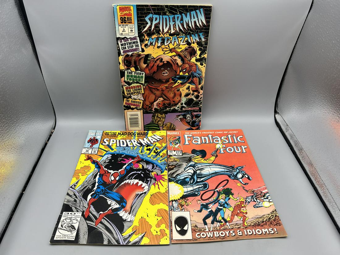 Lot of (3) Assorted Comic Books - Spider-Man Megazine #3, Spider-Man #30, & Fantastic Four #272 (1 of 2)