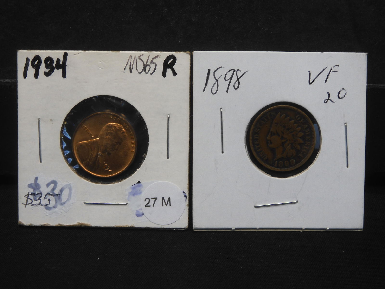 1898 Indian Head Cent & 1934 Lincoln Wheat Cent (1 of 5)