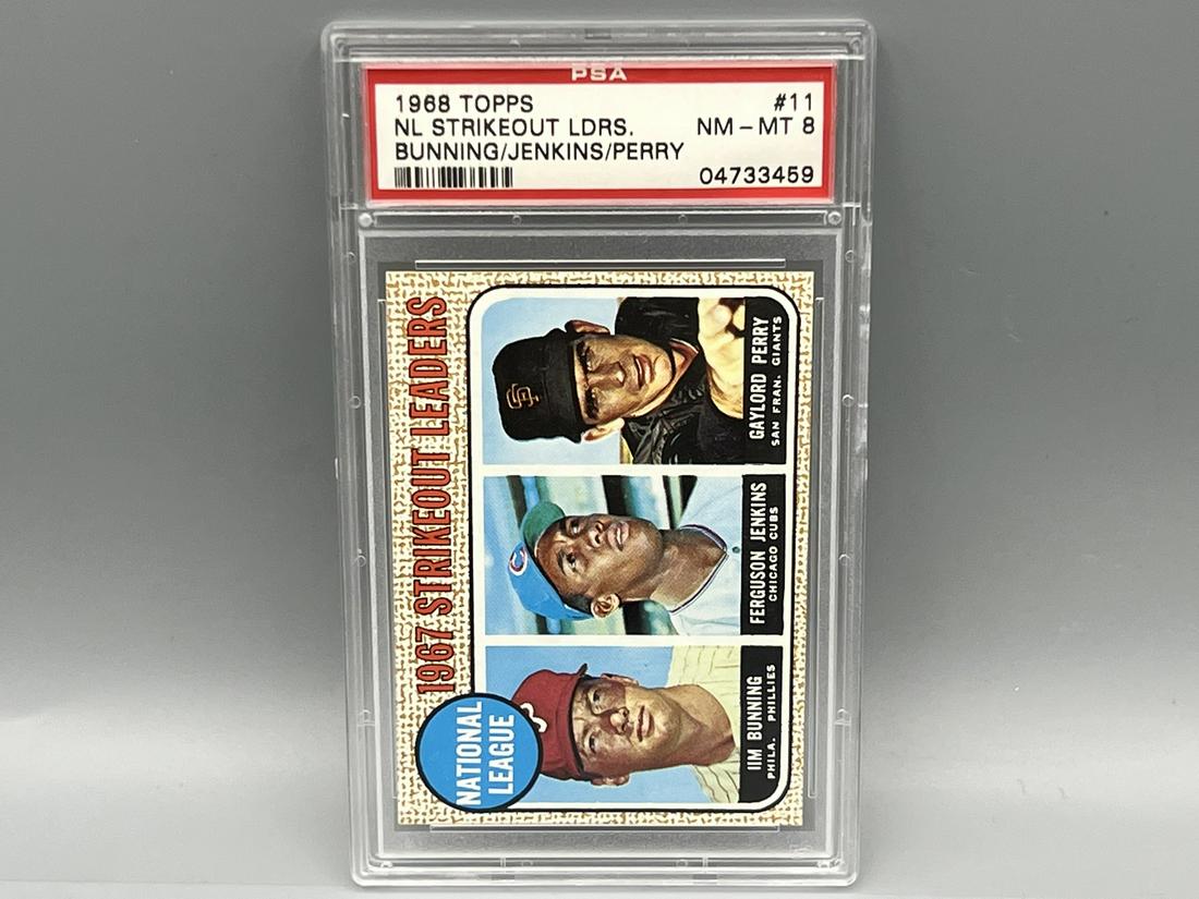 1968 Topps NL Strikeout Leaders #11 PSA 8 - Bunning, Jenkins, Perry: 1968 Topps NL Strikeout Leaders #11 PSA 8 - Bunning, Jenkins, Perry