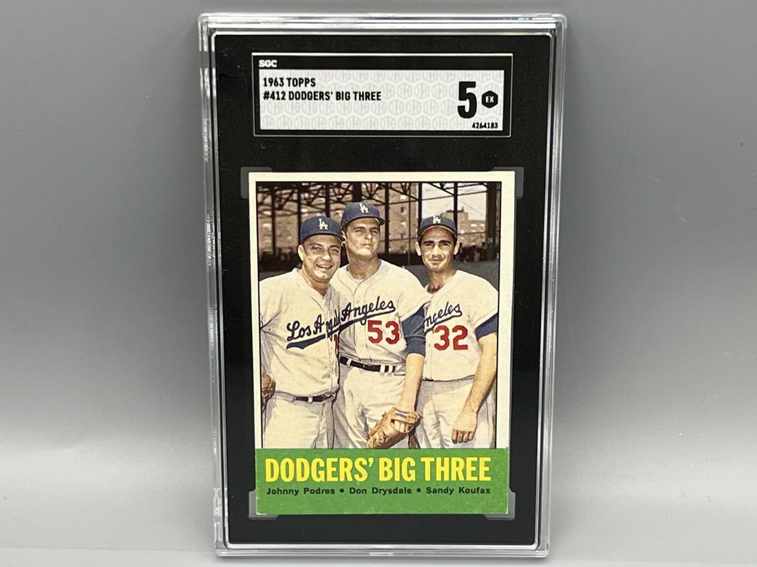 1963 Topps Dodger's Big Three #412 SGC 5 - Sandy Koufax, Don Drysdale, Johnny Podres (1 of 2)