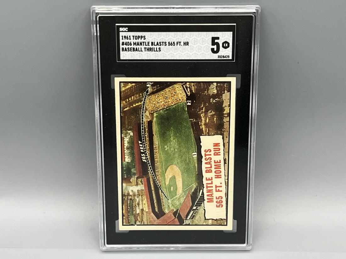 1961 Topps Baseball Thrills Mickey Mantle Blasts Home Run #406 SGC 5 (1 of 2)