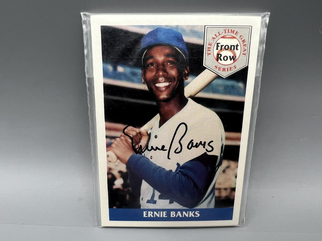 1992 Front Row Ernie Banks Factory Sealed 5 Card Set - Top Card Autographed with COA (1 of 2)