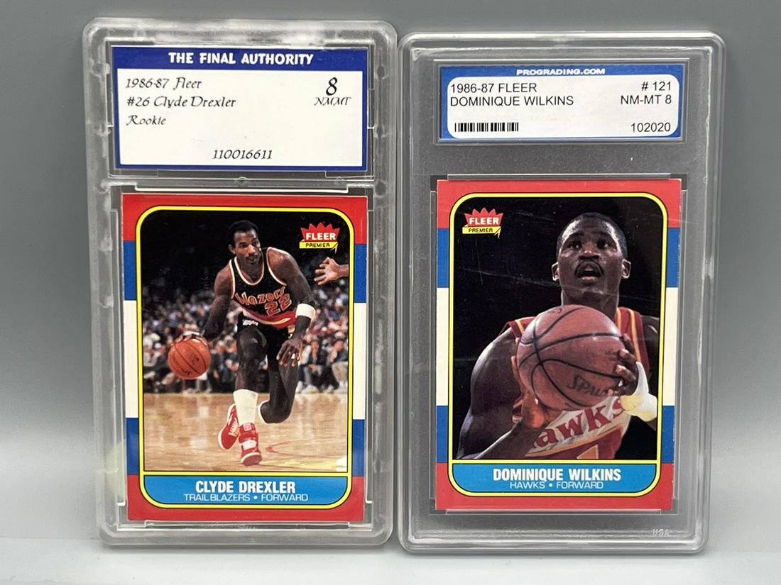 1986 Fleer Rookie Lot (2) with Dominique Wilkins #121 RC and Clyde Drexler #26 RC - Graded 8 by (1 of 6)