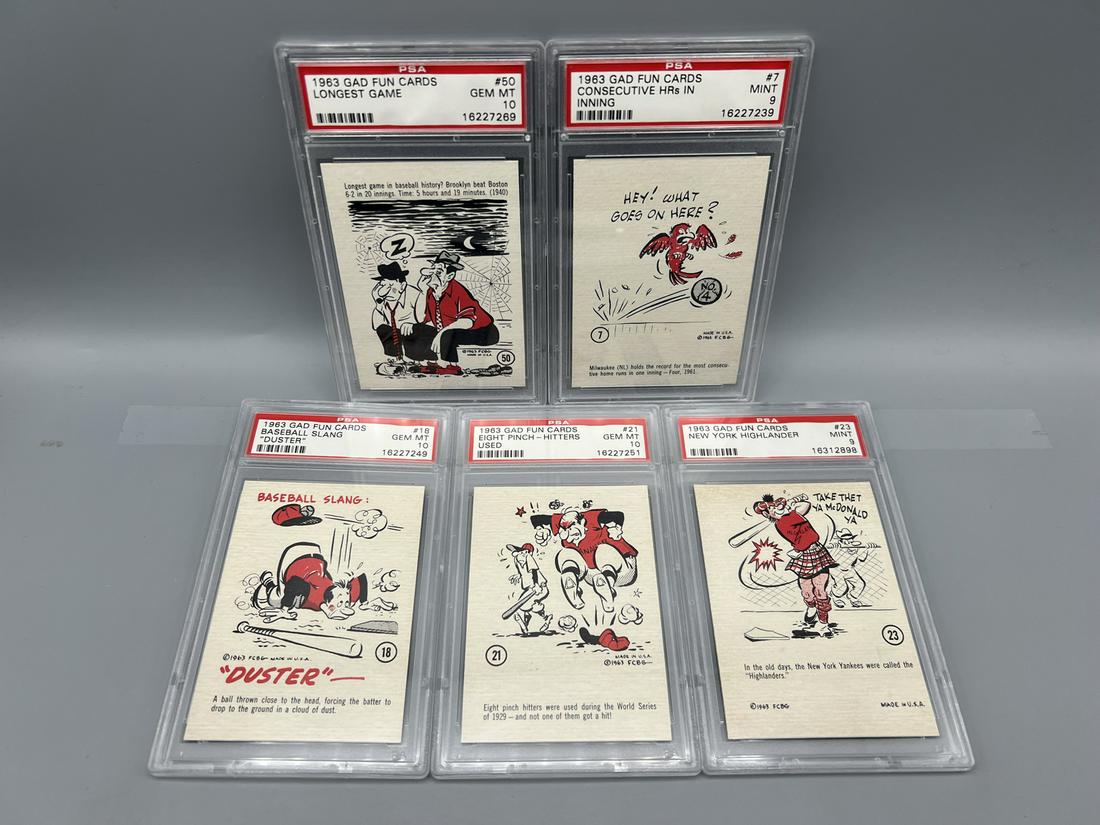 (5) 1963 Gad Fun Cards Lot Graded PSA 10 & PSA 9 (1 of 2)