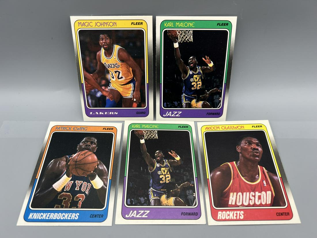 Lot of (5) 1988 Fleer Basketball Star Player Cards - Varying Conditions - Magic Johnson, Karl (1 of 2)