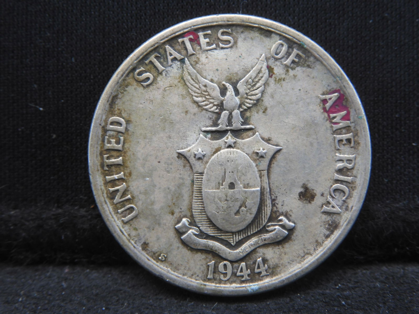 1944-S Philippines 50 Centavos 75% Silver Coin.  Woman With Anvil & Hammer.  Coin Weighs 0.32 Toz. (1 of 2)