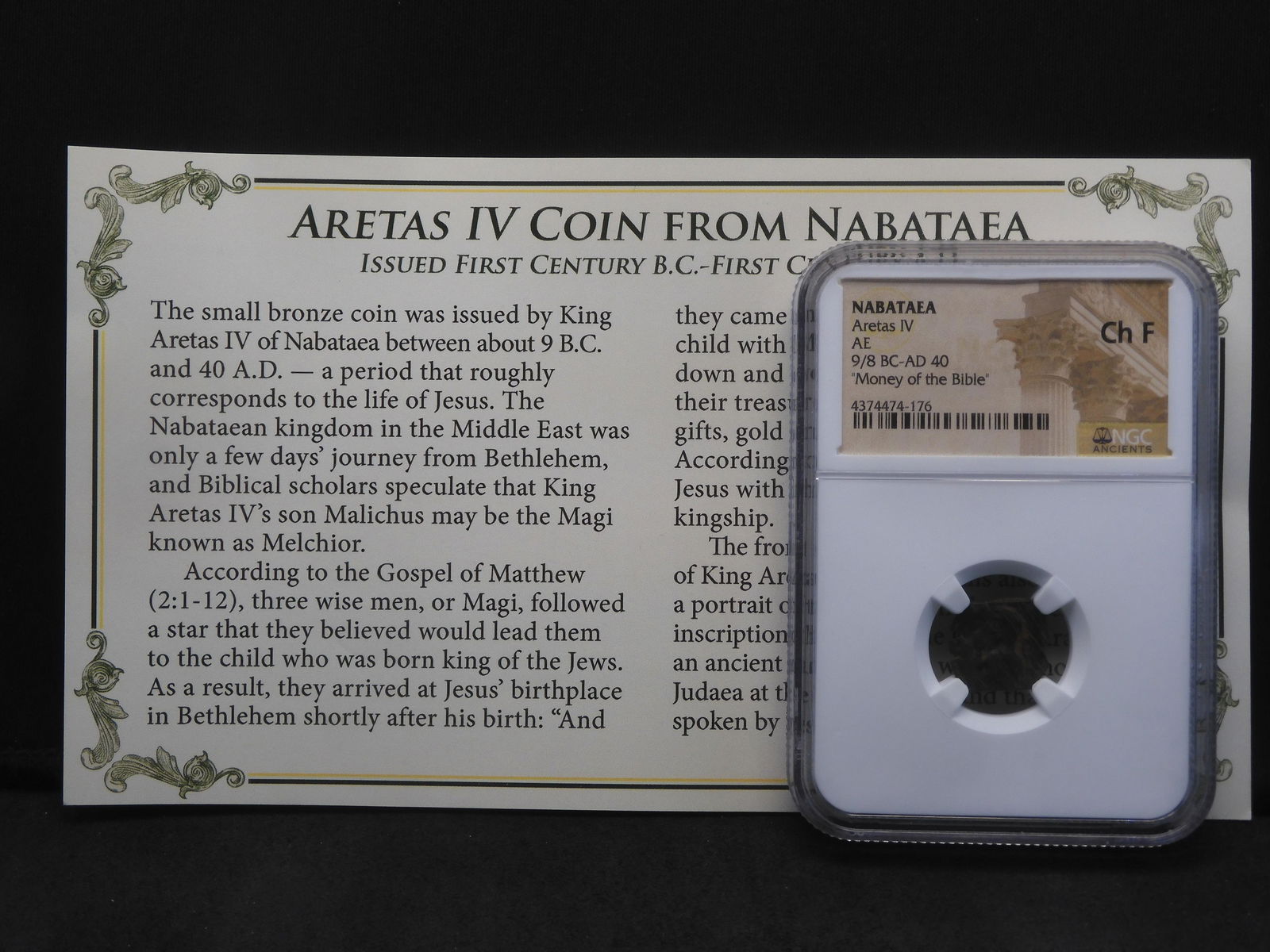 8 B.C.-40 A.D. Aretas IV "Money Of The Bible" Coin From Nabataea Kingdom Graded Choice Fine (Ch F) (1 of 6)