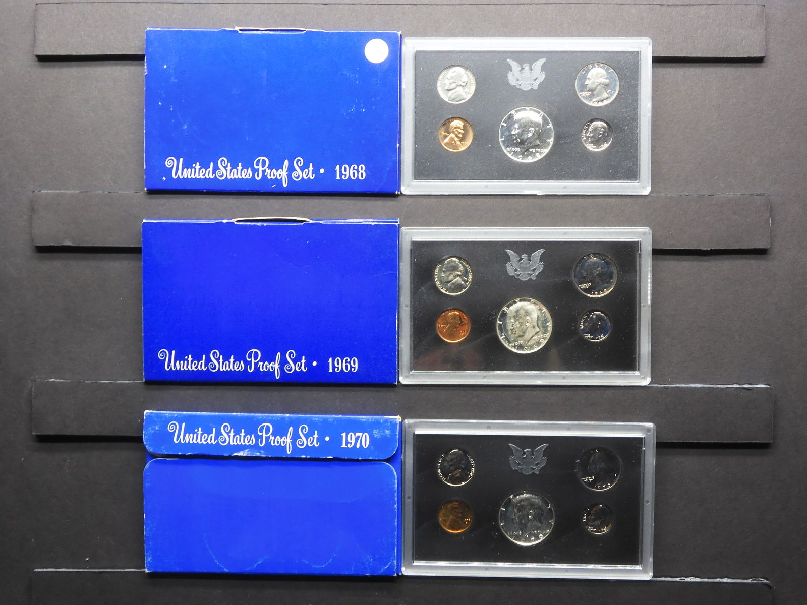 1968-S 1969-S 1970-S United States Proof Sets With Original Gov't Packaging. 15 Coins.: 1968-S 1969-S 1970-S United States Proof Sets With Original Gov't Packaging. 15 Coins.