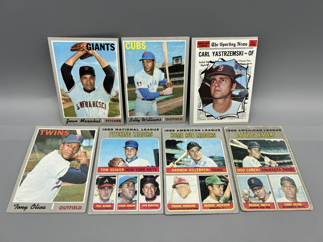 Lot of (7) 1970 Topps Baseball with HOF and leaders cards inc. Marichal, Yaz, Williams, Oliva, (1 of 1)