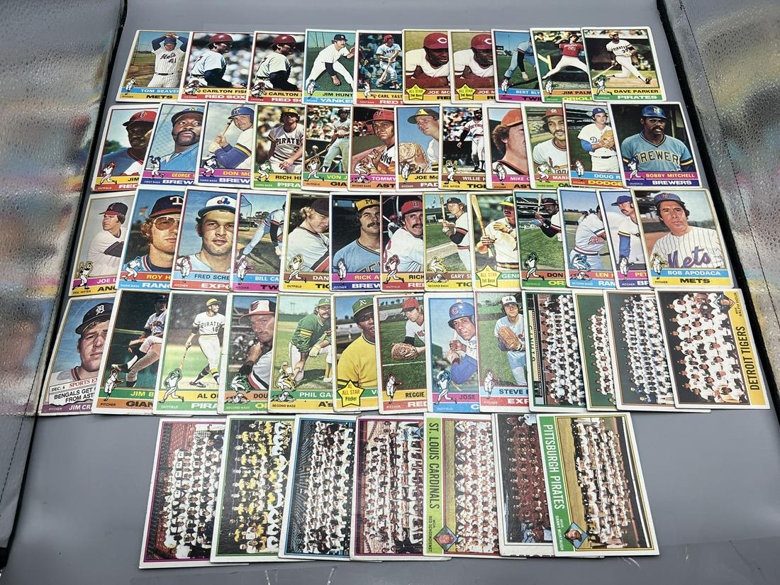 Lot of (55) 1976 Topps Baseball Cards W/stars including Seaver, Fisk (2), Morgan (2), Hunter, Yaz, (1 of 5)