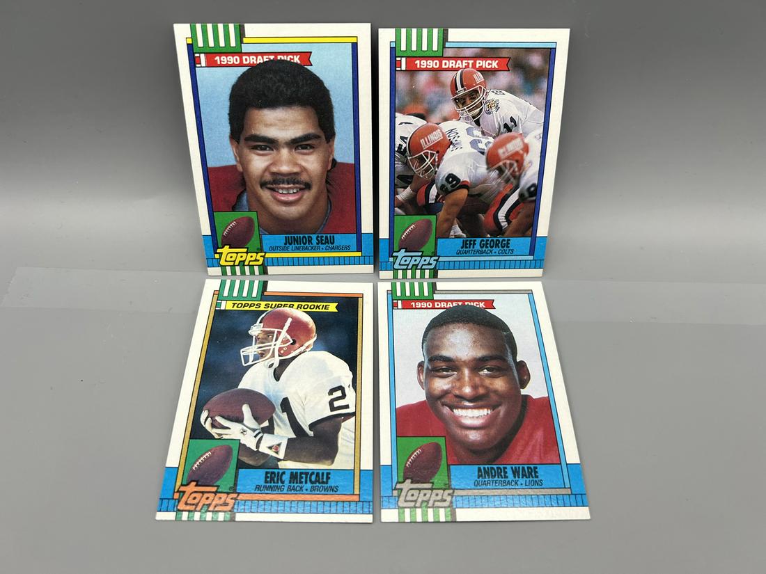 Lot of (4) 1990 Topps Football RC w/Junior Seau, Jeff George, Eric Metcalf and Andre Ware (1 of 2)