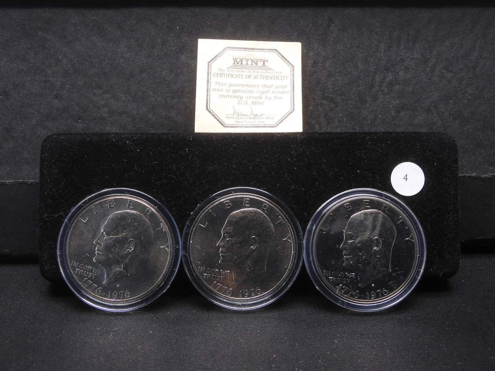 Three 1976 P/D/S Ike Dollars in Black Case: Three 1976 P/D/S Ike Dollars in Black Case