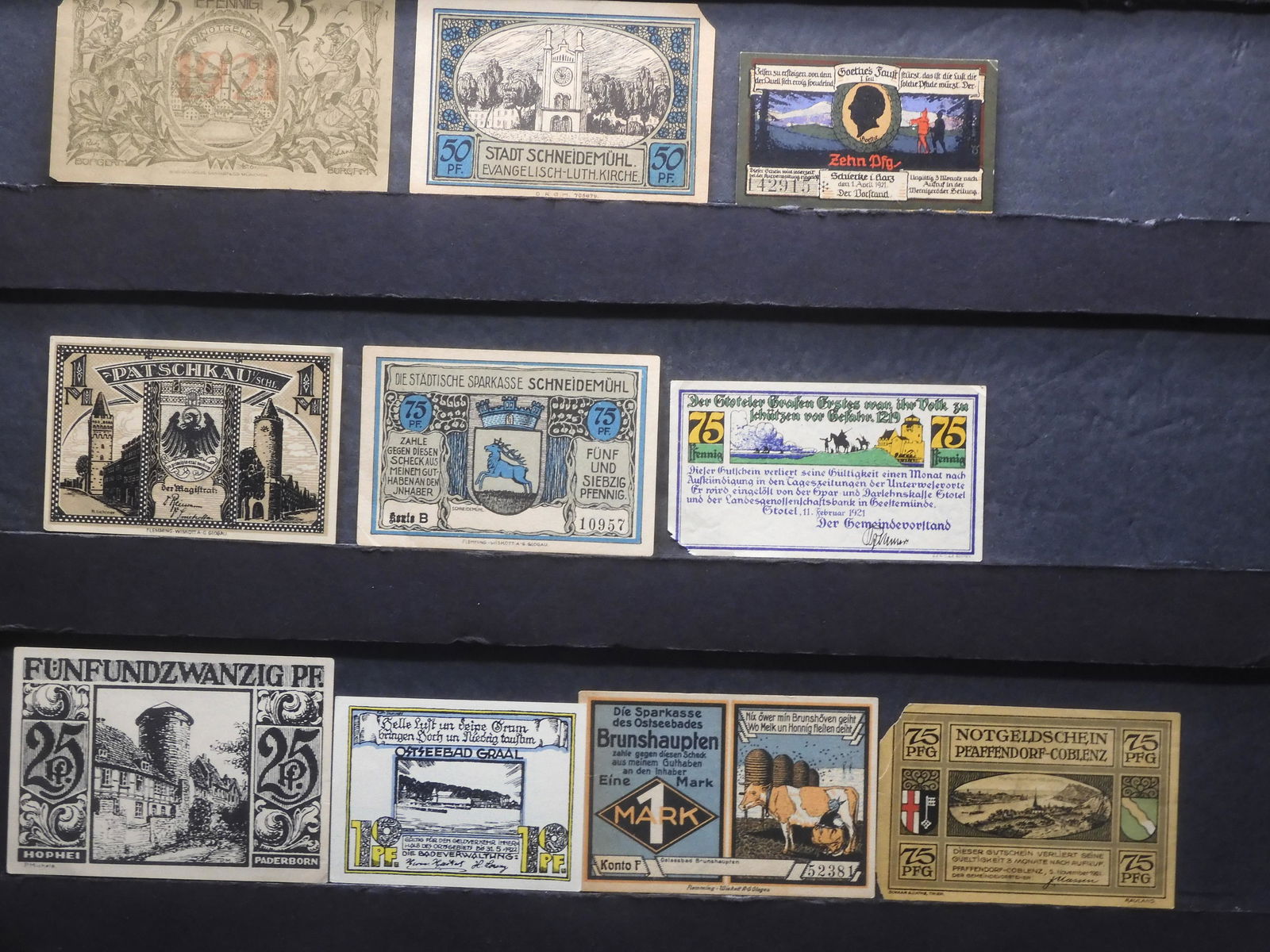 Lot Of 10 Different German Notgeld Currency.  Circulated. (1 of 7)