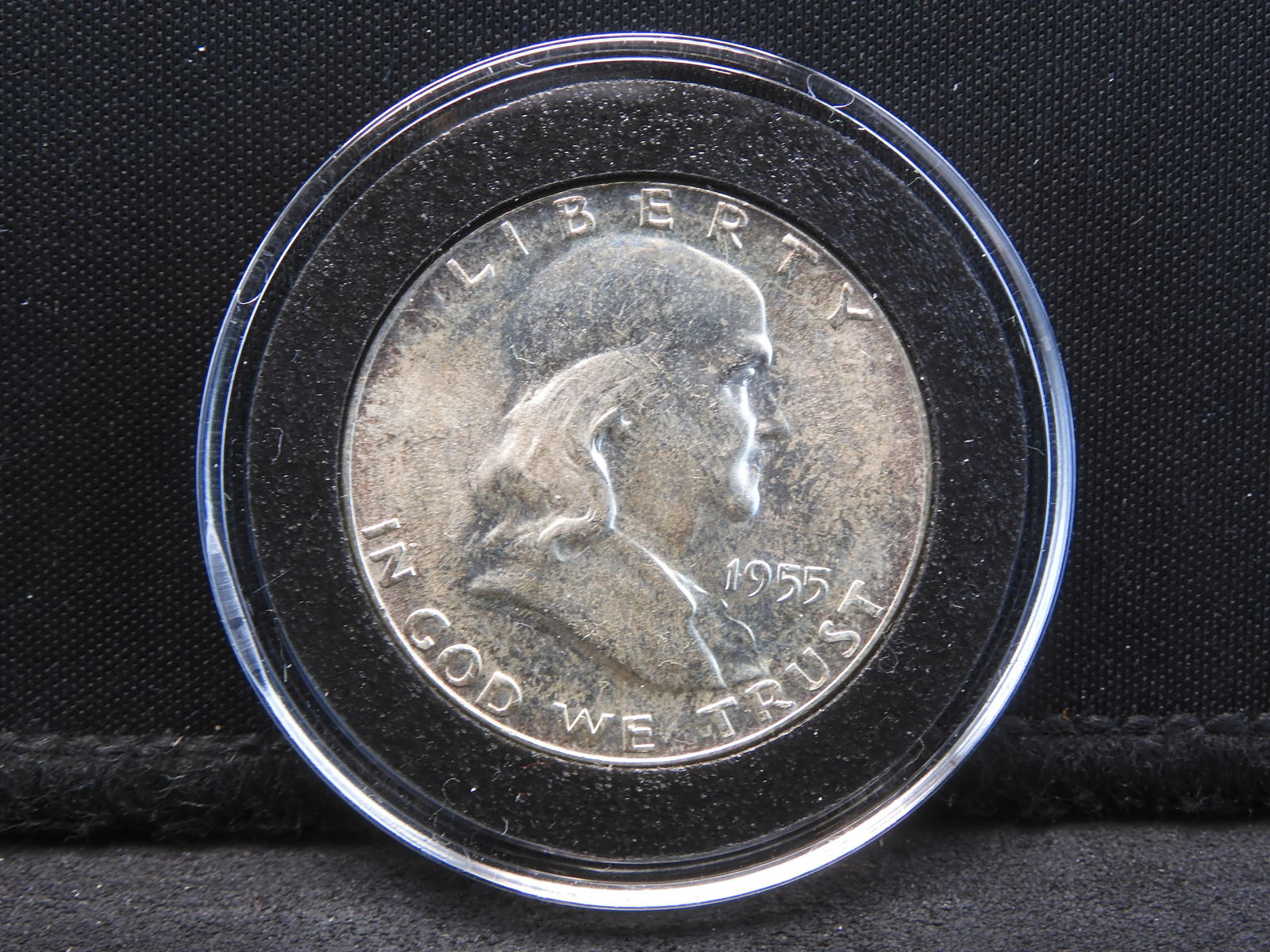 1955 Franklin Half Dollar. GEM BU in capsule.  From very old complete set. (1 of 3)