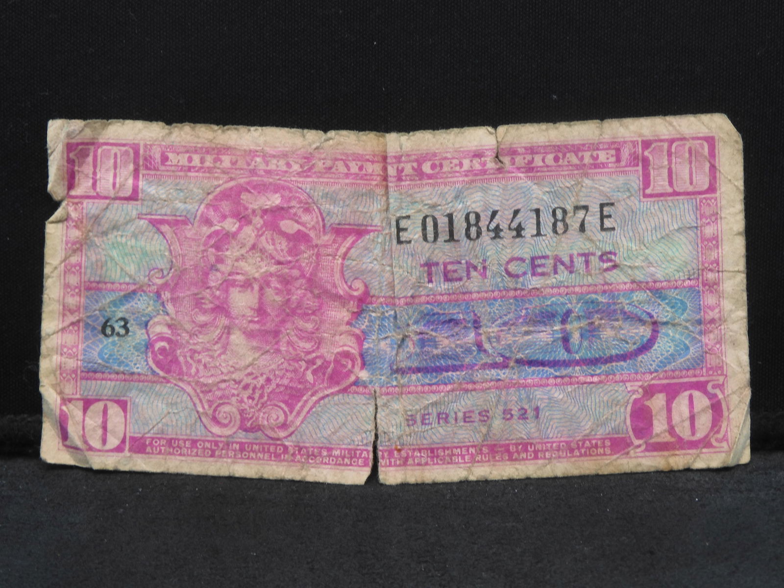 1956 United States 10 Cents Series 521 Military Payment Certificate. (1 of 5)