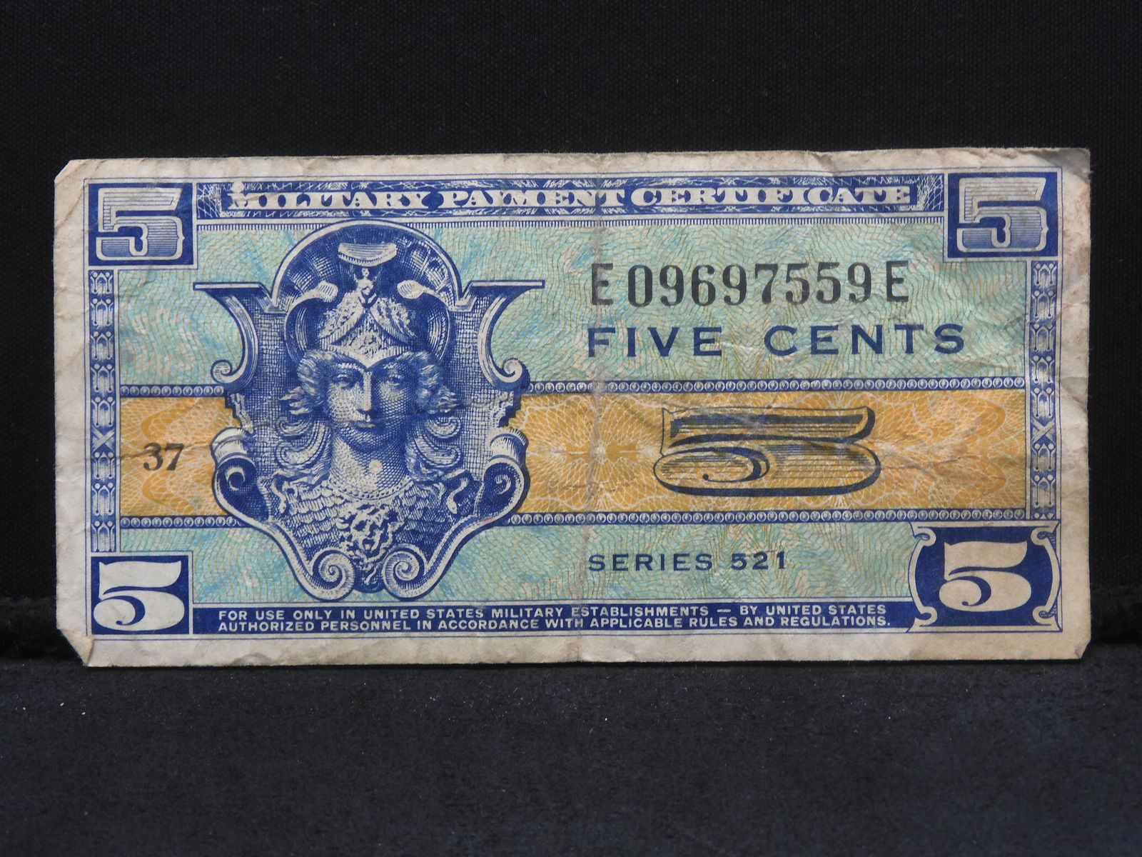 1956 United States 5 Cents Series 521 Military Payment Certificate. (1 of 2)