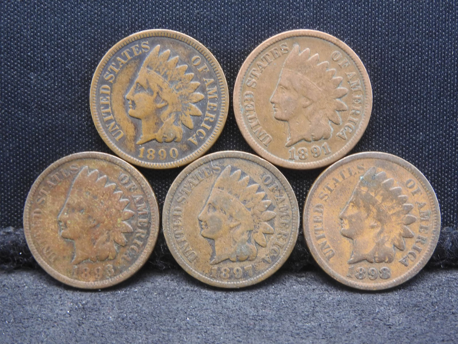1890/1891/1893/1897/1898 Indian Cents - (5 Coins) (1 of 2)