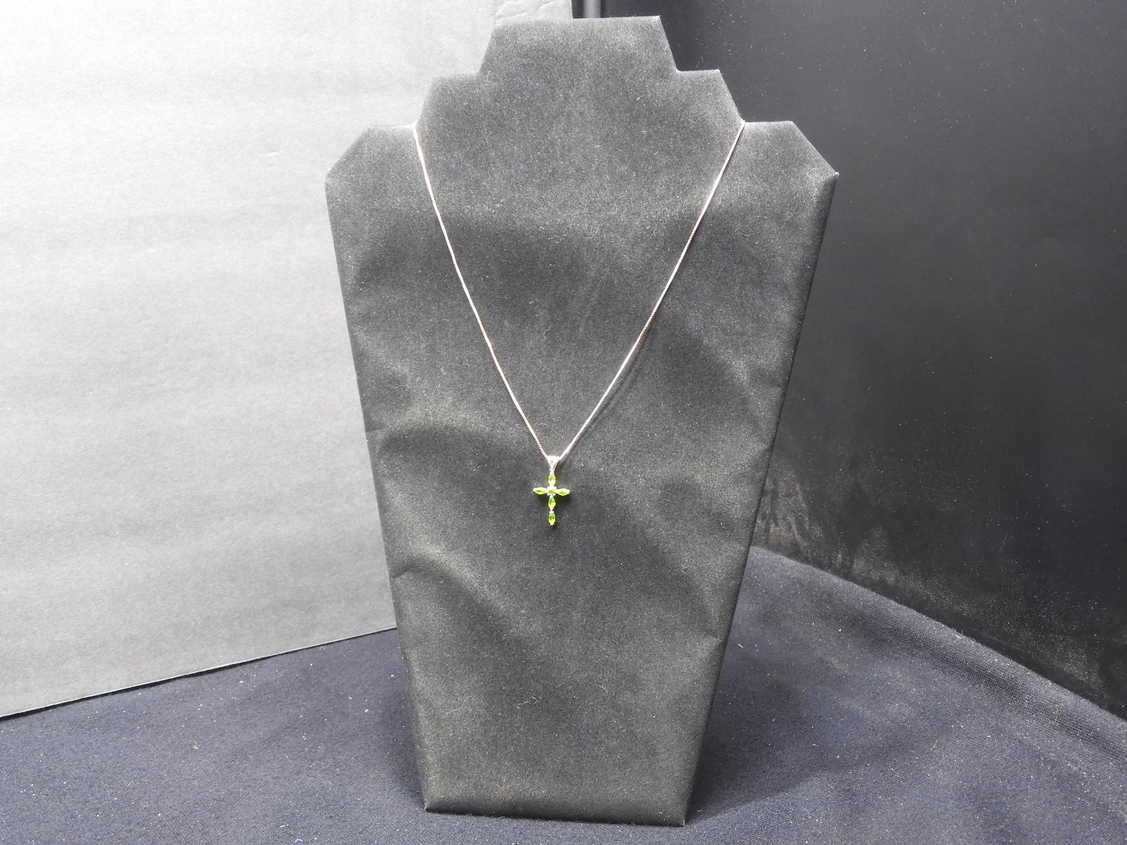 17-inch Sterling chain with cross pendant (green stones). (1 of 5)