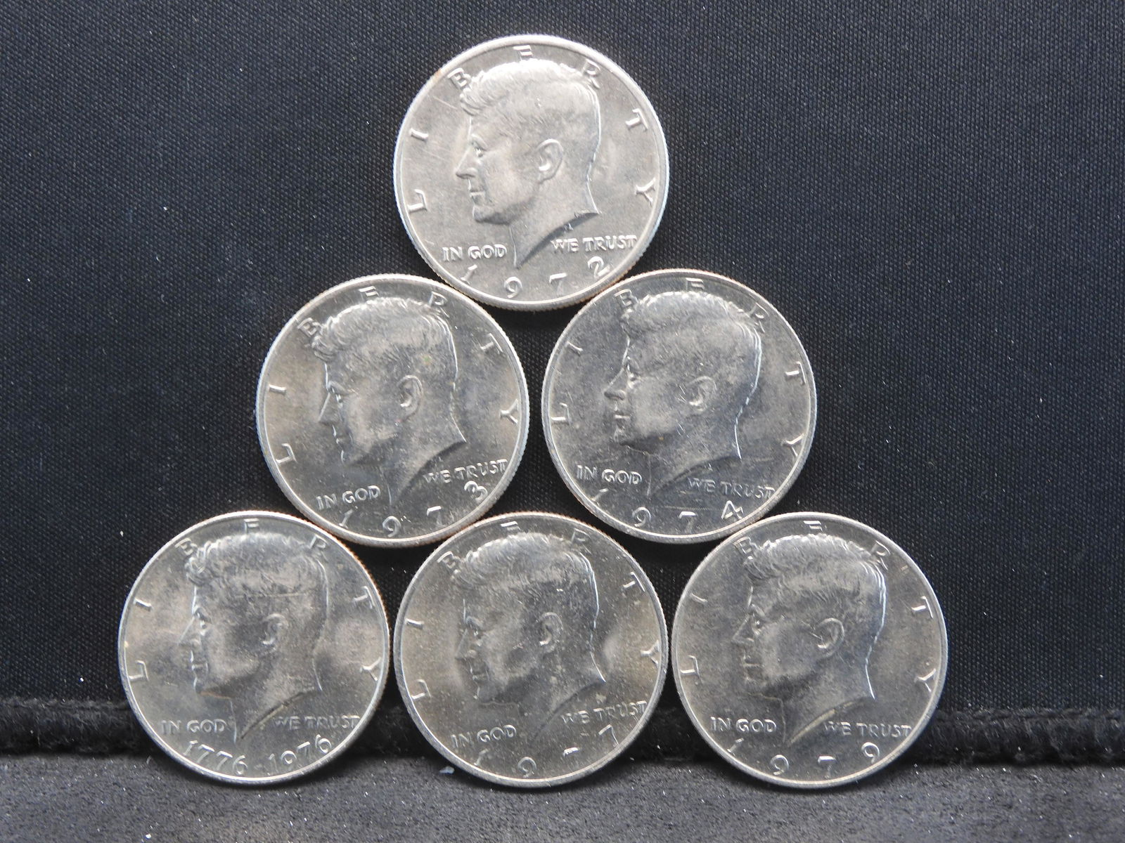 Six Kennedy Half Dollars 1972, 1973, 1974, 1976, 1977, 1979 (1 of 2)