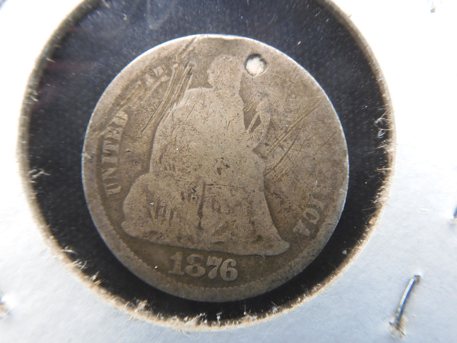 1876-CC Seated Liberty Dime   Holed (1 of 3)
