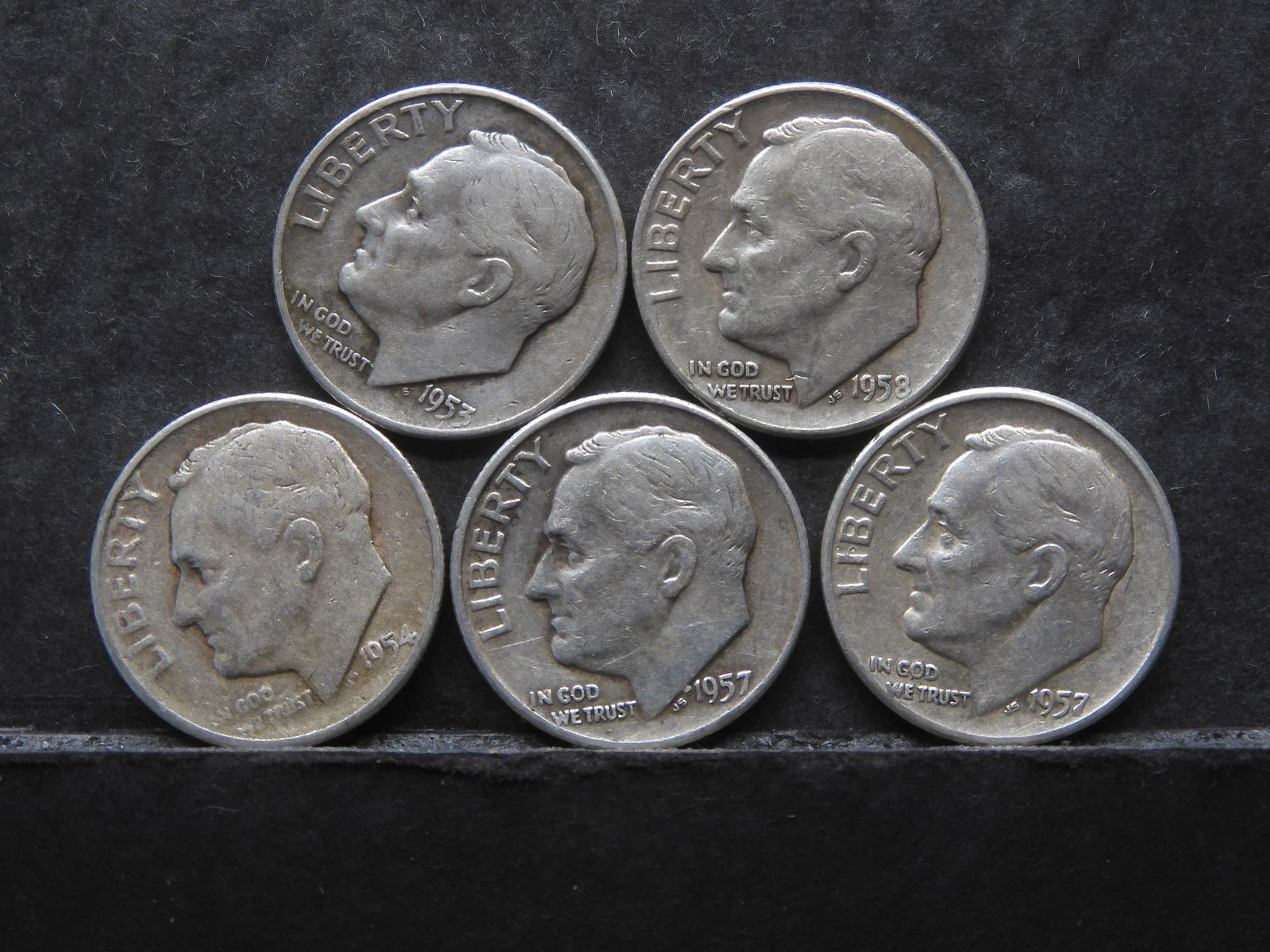 5 Roosevelt Dimes in the 1950's - Circ (1 of 2)