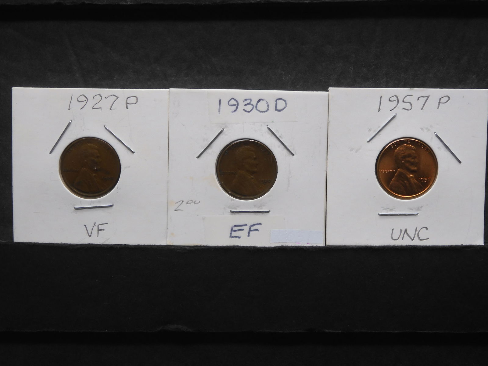 1927 P VF, 1930 D EF, & 1957 P Unc Lincoln Wheat Cent grab bag (1 of 5)