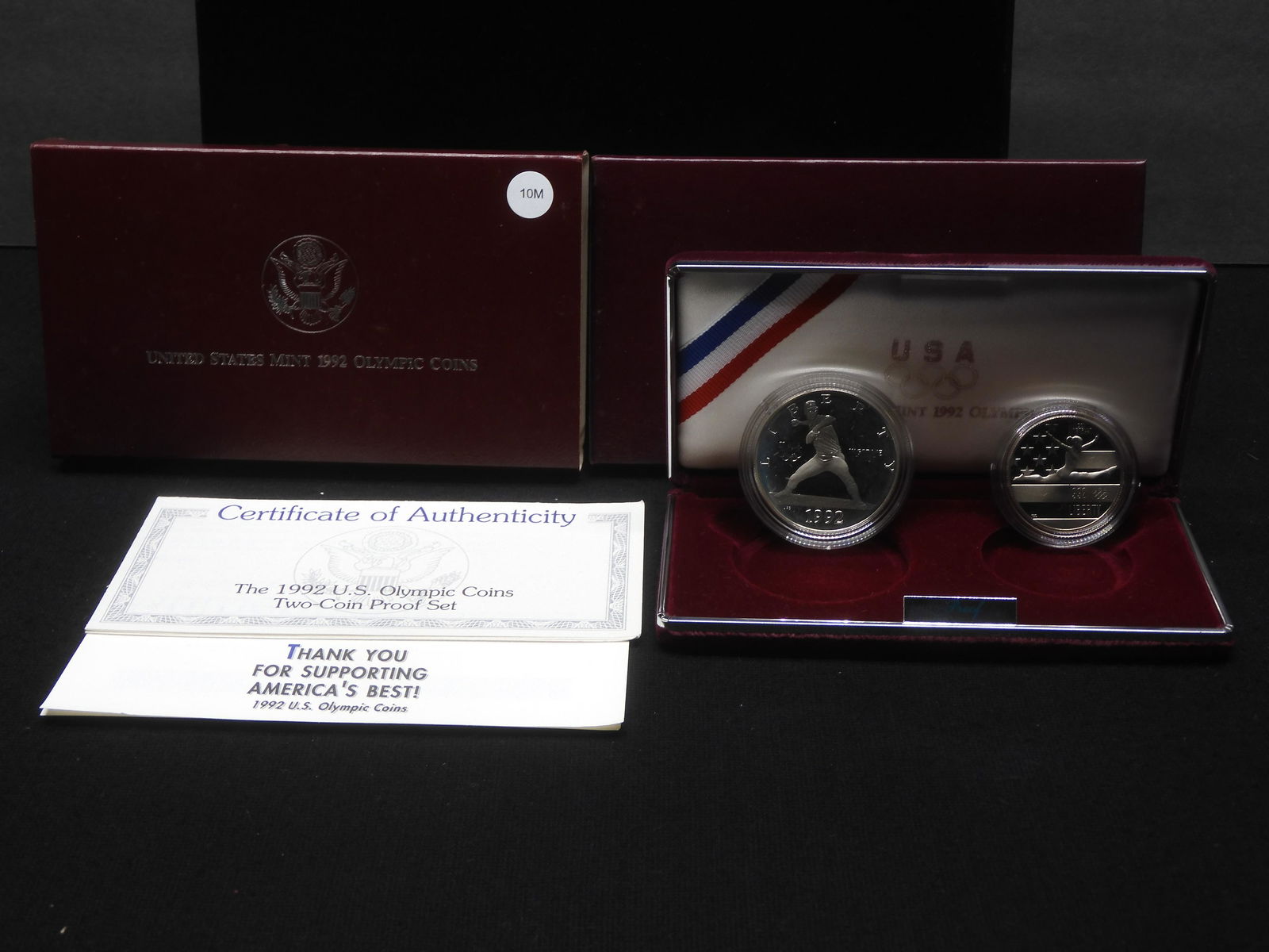 1992-S USA Olympics Coins 2-Coin Set Silver Dollar & Half Dollar With OGP & COA.  OBV: Pitcher In (1 of 5)