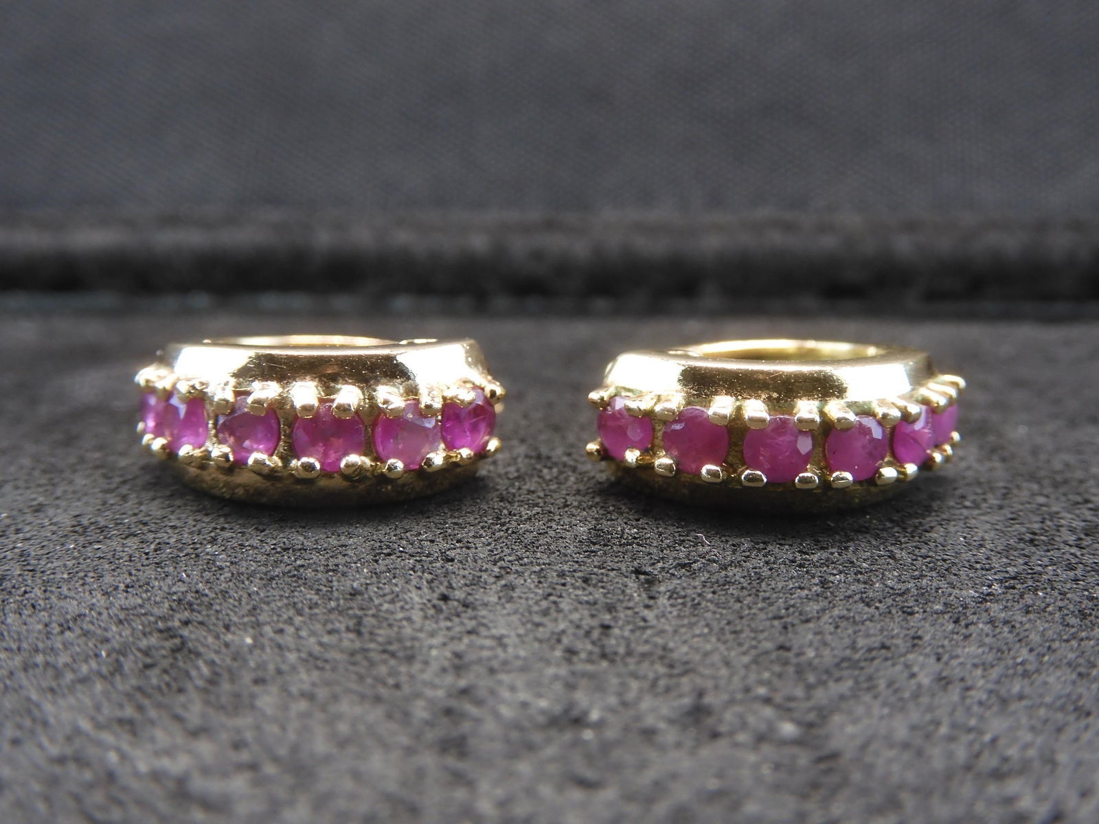 Sterling Silver (gold plated) hoop earrings with tiny red stones.  Like new. (1 of 4)