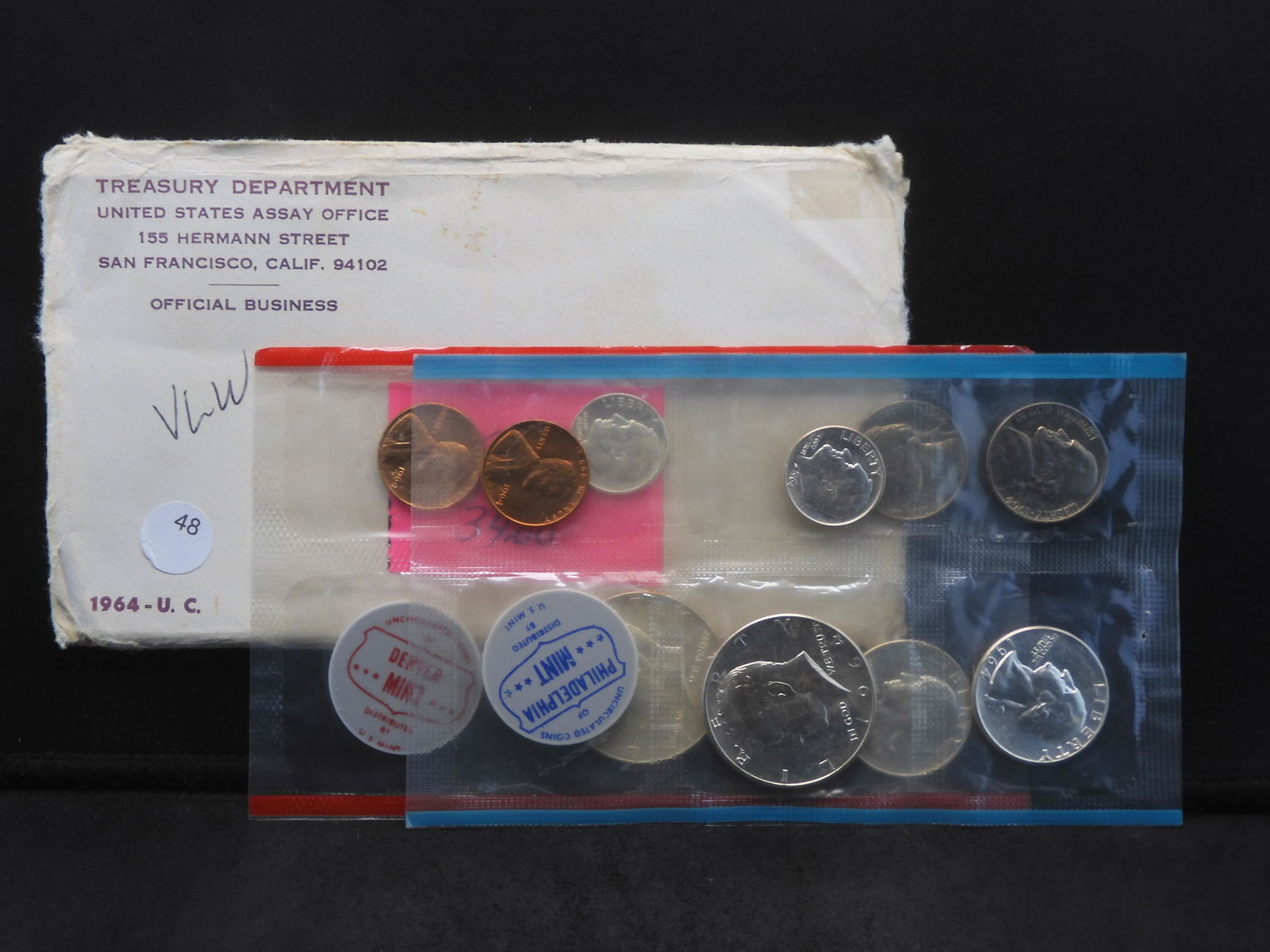 (10) coin 1964 P/D US Mint Set:  GEM BU in original mint package.  Both 90% silver Kennedy Halves in (1 of 5)