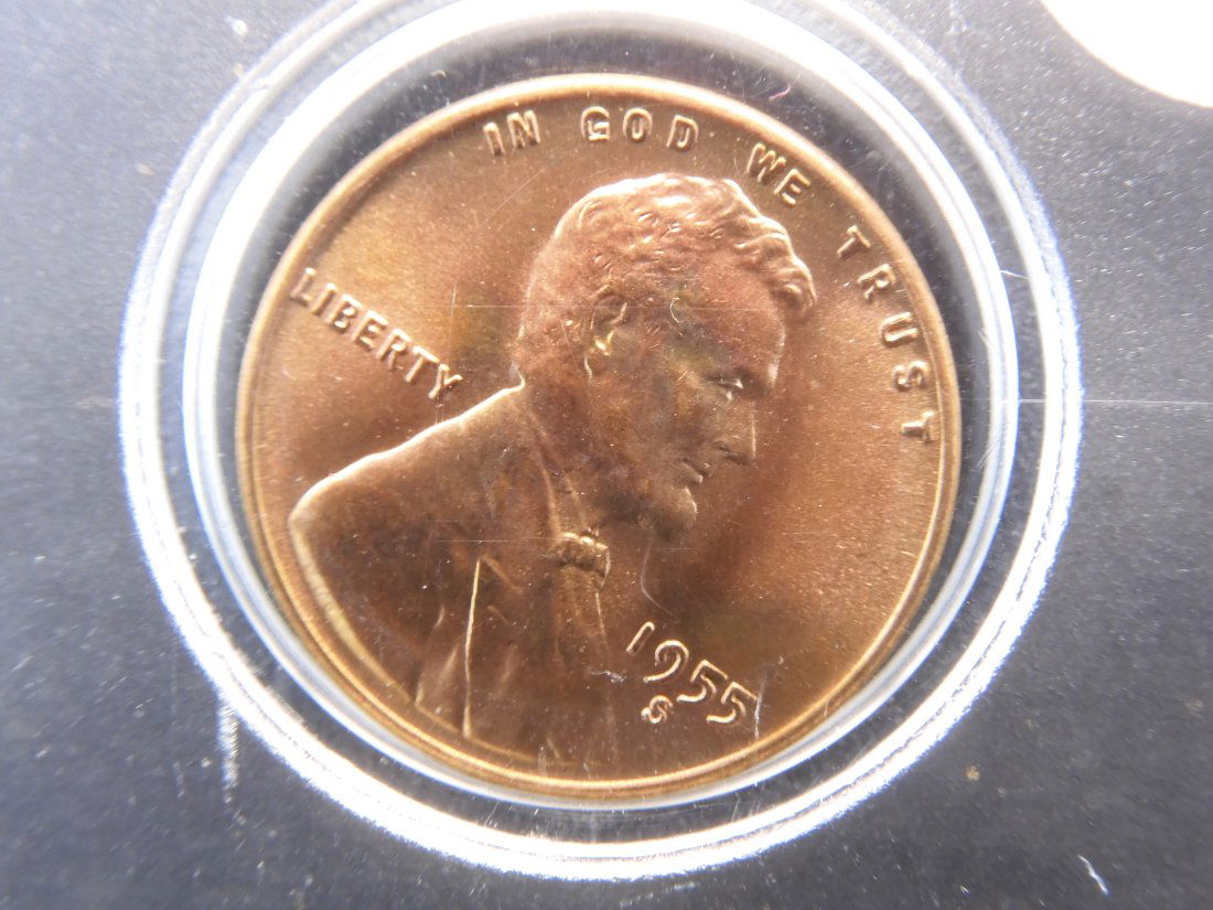 1955-S Poor Mans Double Die Lincoln Wheat Cent Red UNC (1 of 4)