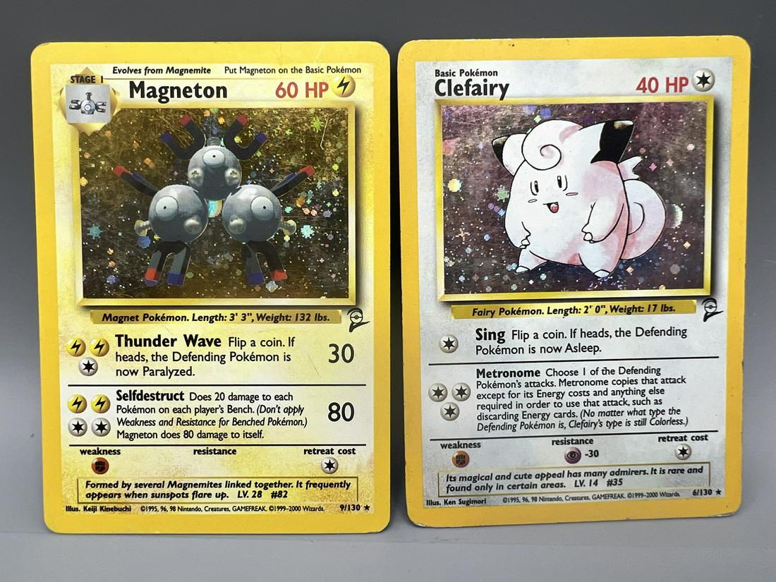 2000 Pokemon Base Set 2 Magneton #9/130 & Clefairy #6/130 Holofoils (1 of 2)