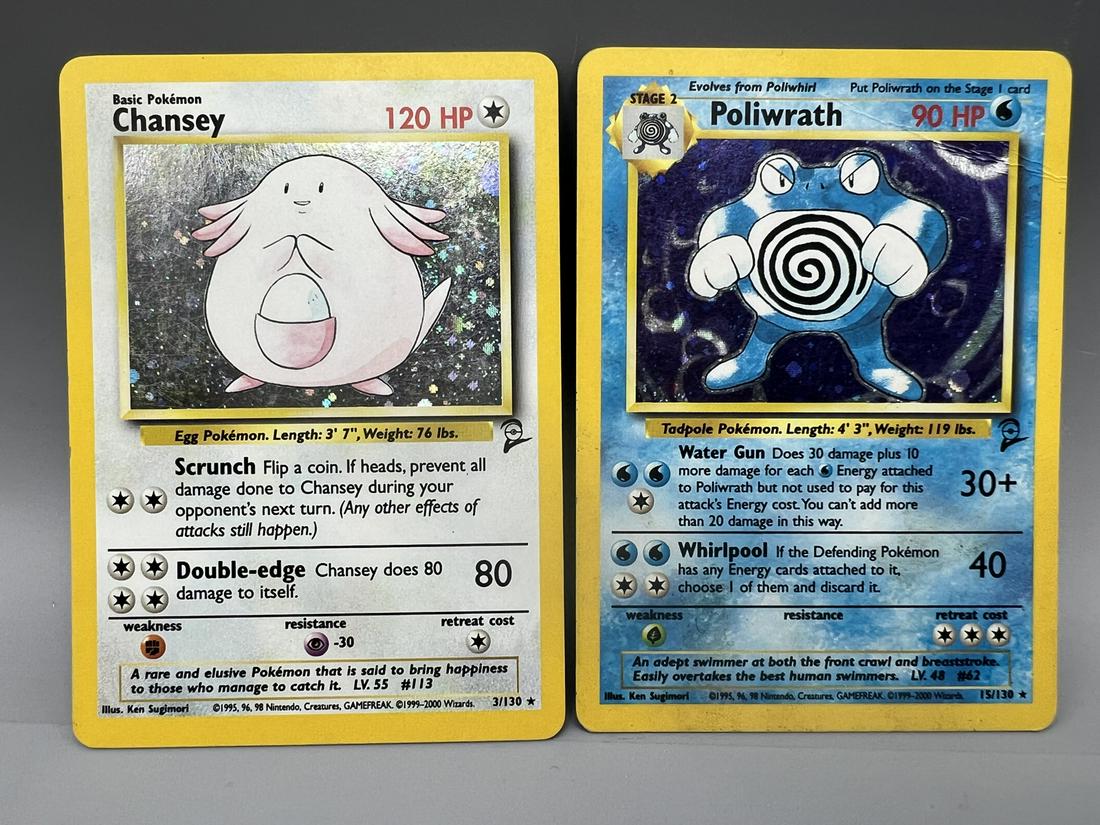 2000 Pokemon Base Set 2 Chansey #3/130 & Poliwrath #15/130 Holofoils (1 of 3)