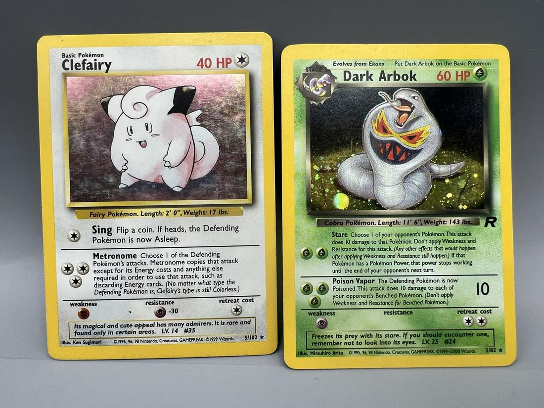 1999-00 Pokemon Base Set & Team Rocket Clefairy #5/102 & Dark Arbok #2/82 Holofoils: 1999-00 Pokemon Base Set & Team Rocket Clefairy #5/102 & Dark Arbok #2/82 Holofoils
