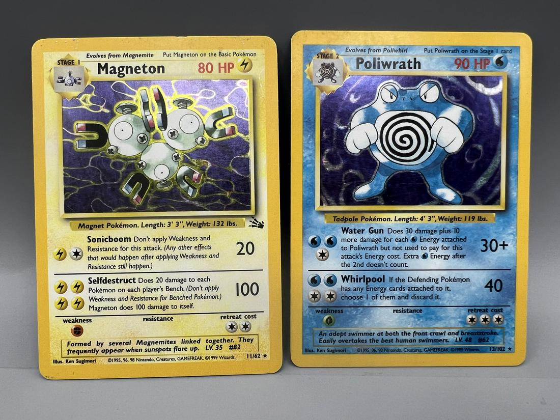1999 Pokemon Fossil & Base Set Magneton #11/62 & Poliwrath #13/102 Holofoils (1 of 2)