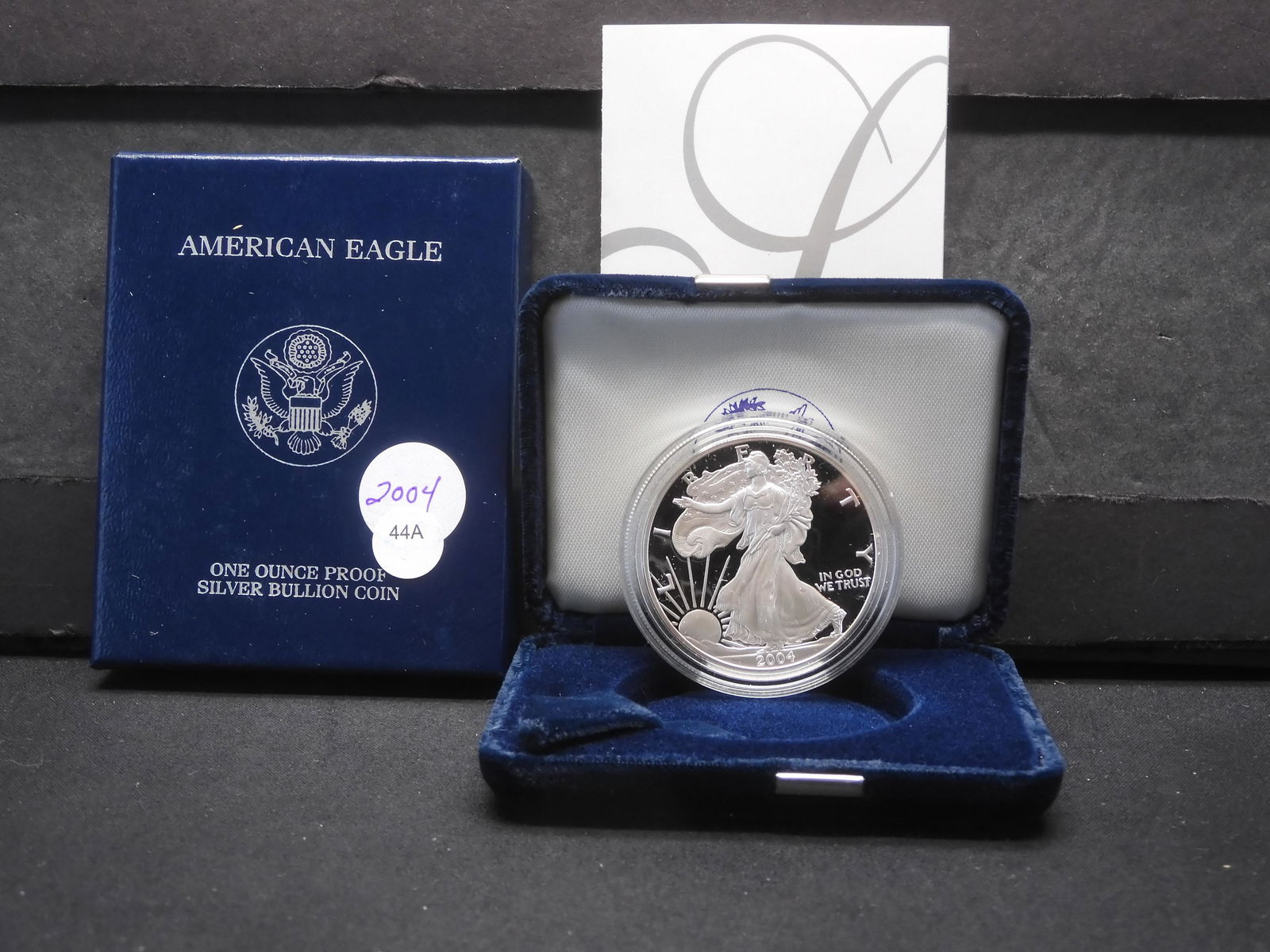 2004 -W Proof  American Silver Eagle .999 Fine Silver One Troy Ounce, OGB  w/COA (1 of 4)