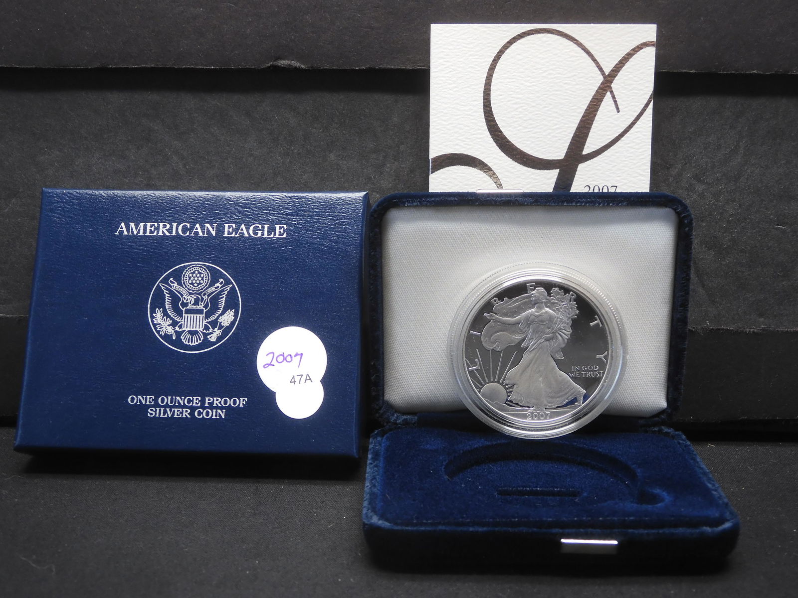 2007 -W Proof  American Silver Eagle .999 Fine Silver One Troy Ounce, OGB  w/COA (1 of 4)