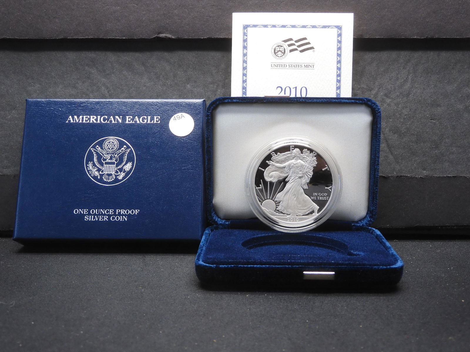 2010 -W Proof  American Silver Eagle .999 Fine Silver One Troy Ounce, OGB  w/COA (1 of 4)