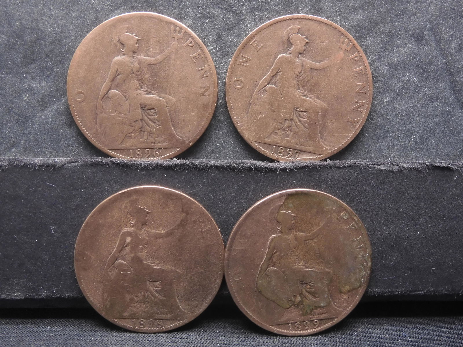 1896-1899, 4 Consecutive Great Britain pennies, over 123 years old! (1 of 4)